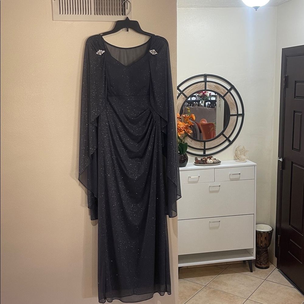R&M Richards Charcoal Maxi Dress with Silver Accents